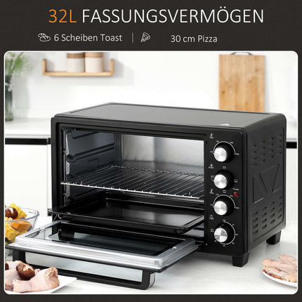 Mini Oven Toaster, 32L Capacity, Timer, Black
