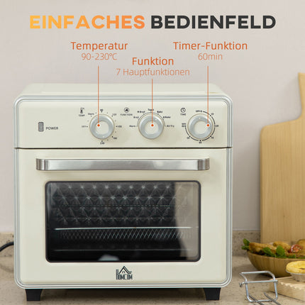 Mini-Backofen, 20L, 7-in-1, Umluft, Cremeweiß