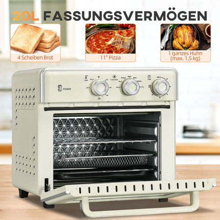 Mini-Backofen, 20L, 7-in-1, Umluft, Cremeweiß
