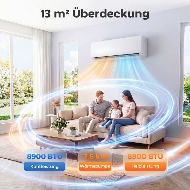 Mini-Split-Klimaanlage mit Wärmepumpe, 9000 BTU WiFi Inverter Kit
