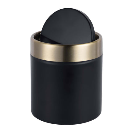 Mini-Tischabfalleimer, 1,5L, Schwarz – Metall-Schwingdeckel