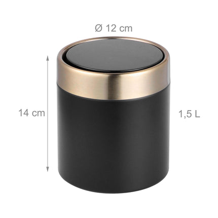 Mini-Tischabfalleimer, 1,5L, Schwarz – Metall-Schwingdeckel