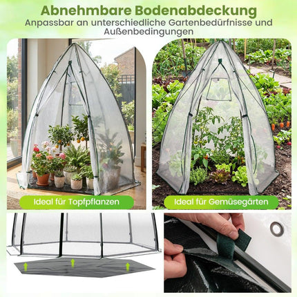 Mini Walk-In Greenhouse with Zipper Door, PE Bubble Cover