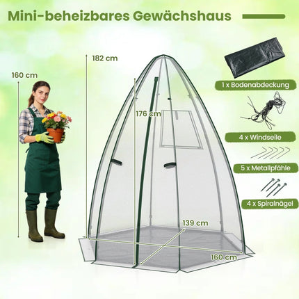 Mini Walk-In Greenhouse with Zipper Door, PE Bubble Cover