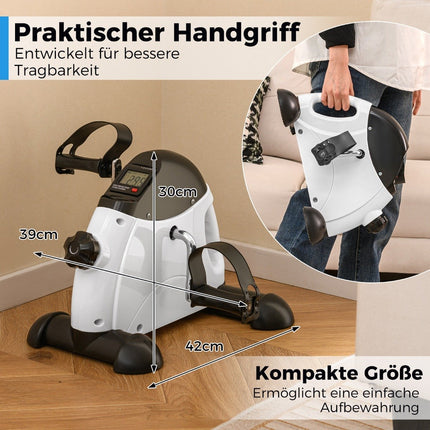 Mini vélo d'exercice de fitness pour bras et jambes avec résistance réglable blanc