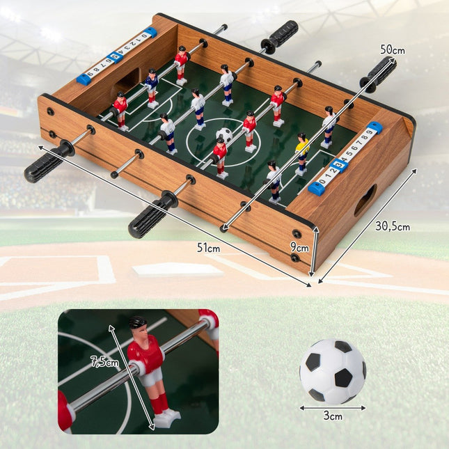 Mini-Tischkicker für 2 Spieler, platzsparender Kickertisch mit robustem Tragegriff, 51 x 30,5 x 9 cm, natur