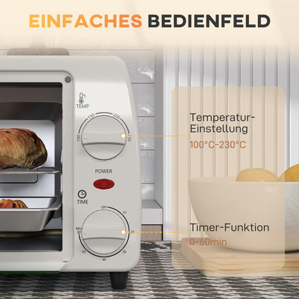 Compact 10L electric oven, 750W, 230°C, timer, cream