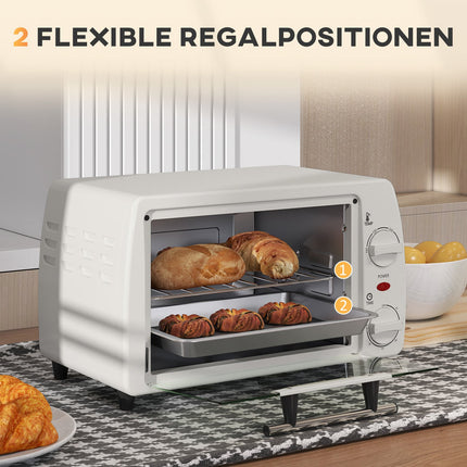 Compact 10L electric oven, 750W, 230°C, timer, cream