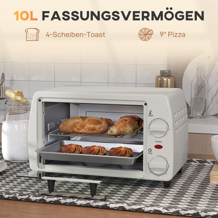 Compact 10L electric oven, 750W, 230°C, timer, cream