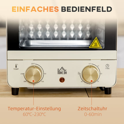 Mini-Backofen 15L, 1000W, Timer, Cremeweiß, Umluft
