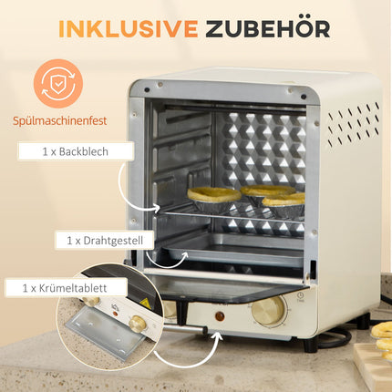 Mini-Backofen 15L, 1000W, Timer, Cremeweiß, Umluft