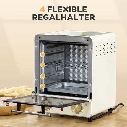 Mini-Backofen 15L, 1000W, Timer, Cremeweiß, Umluft