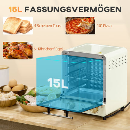 Mini-Backofen 15L, 1000W, Timer, Cremeweiß, Umluft