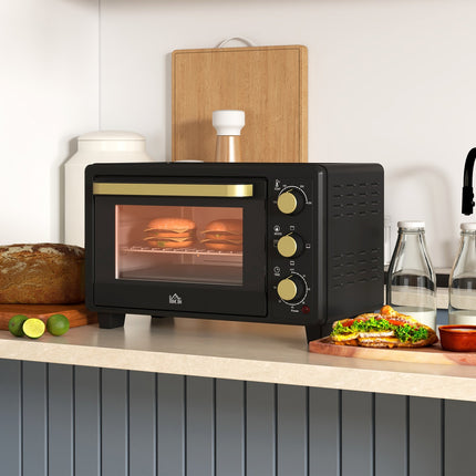 Mini-oven 16 L 1400W Mini-oven 100-230? 60 min. timer, met grillrooster en bakplaat, pizzaoven met bakhandgreep, kruimellade zwart Aosom