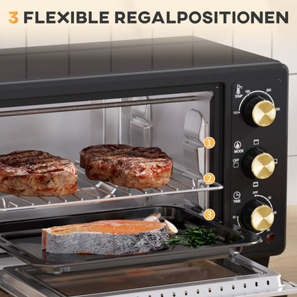 Mini-oven 16 L 1400W Mini-oven 100-230? 60 min. timer, met grillrooster en bakplaat, pizzaoven met bakhandgreep, kruimellade zwart Aosom