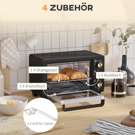Mini-oven 16 L 1400W Mini-oven 100-230? 60 min. timer, met grillrooster en bakplaat, pizzaoven met bakhandgreep, kruimellade zwart Aosom
