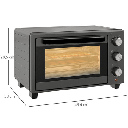 Mini-oven 21L 1400W 60 min. Timer, kleine oven met kooktijd van 100°C-230°C, mini-oven met bakplaat, rooster, tafeloven van roestvrij staal, grijs