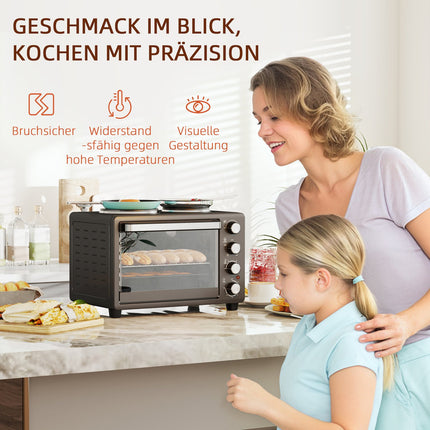 Mini-oven 28 L 2600W Mini-oven 100-230? 60 min. timer, met 2 warmhoudplaten, bakplaat en grillrooster. Pizzaoven met kruimellade, ladehandgreep zwart