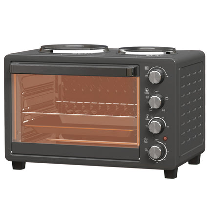 Mini-oven 28 L 2600W Mini-oven 100-230? 60 min. timer, met 2 warmhoudplaten, bakplaat en grillrooster. Pizzaoven met kruimellade, ladehandgreep zwart