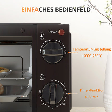 9L Edelstahl-Mini-Backofen, 750W, einstellbarer Timer