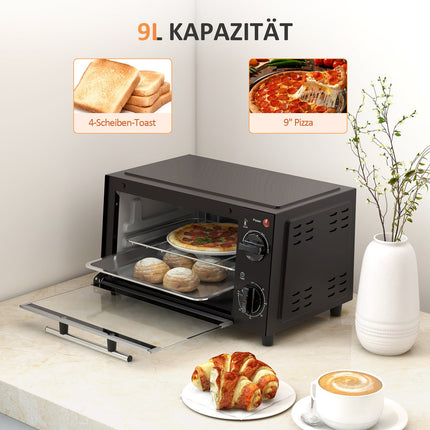 9L Edelstahl-Mini-Backofen, 750W, einstellbarer Timer
