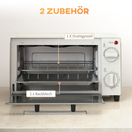 Mini oven 9L – 750W, Timer, Adjustable Temp, Cream white