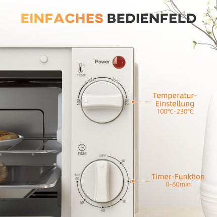 Mini oven 9L – 750W, Timer, Adjustable Temp, Cream white