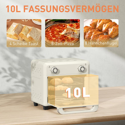 Mini-Heißluftfritteuse 10L, Edelstahl, Touchscreen, 1000W