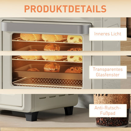 Mini-Heißluftfritteuse 10L, Edelstahl, Touchscreen, 1000W