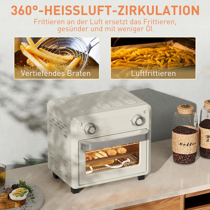 Mini-Heißluftfritteuse 10L, Edelstahl, Touchscreen, 1000W
