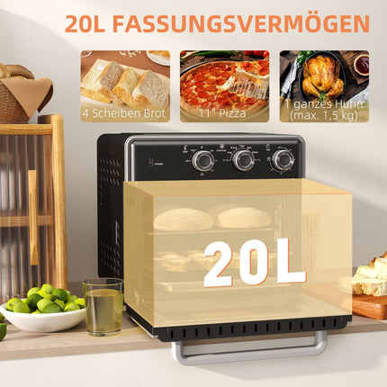 Mini-Backofen mit Heißluftfritteuse, 20L, Timer, 1400W, Metall