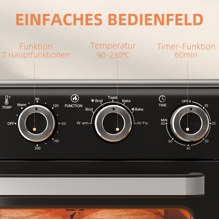 Mini-Backofen mit Heißluftfritteuse, 20L, Timer, 1400W, Metall