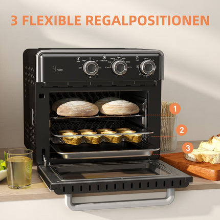 Mini-Backofen mit Heißluftfritteuse, 20L, Timer, 1400W, Metall