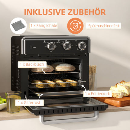 Mini-Backofen mit Heißluftfritteuse, 20L, Timer, 1400W, Metall