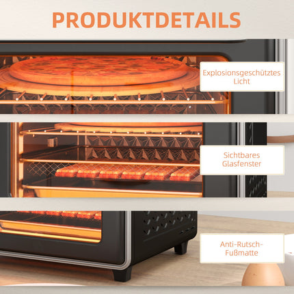 Mini-Backofen mit Heißluftfritteuse, 20L, Timer, 1400W, Metall