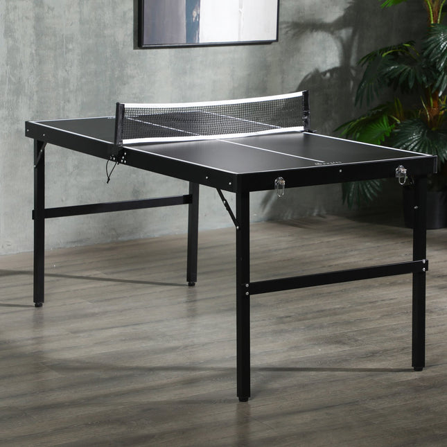 Faltbares Mini-Tischtennis-Set mit Netz – Schwarzes Aluminium