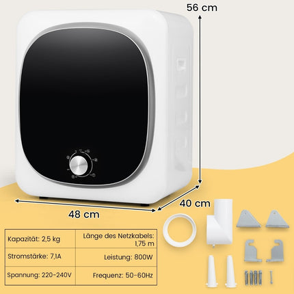 Mini sèche-linge 5 kg avec 5 programmes jusqu'à 69 °C, sèche-linge à extraction 800 W