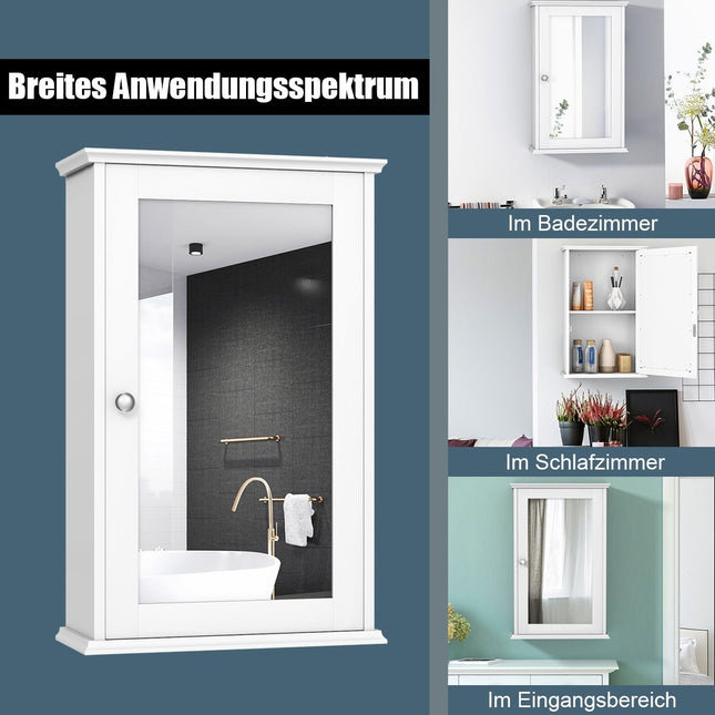 Spiegel-Badezimmerschrank, Wandschrank, Aufbewahrungsschrank mit Einzeltür, 34 x 15 x 53 cm, Weiß