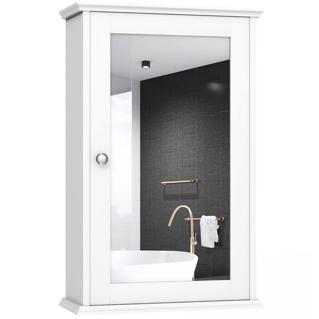 Spiegel-Badezimmerschrank, Wandschrank, Aufbewahrungsschrank mit Einzeltür, 34 x 15 x 53 cm, Weiß