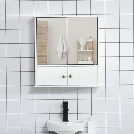Weißer Badschrank zur Wandmontage, Spiegel und Glasablagen
