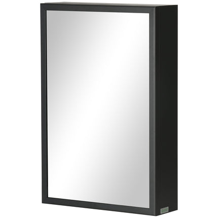 Black bathroom wall cabinet, mirror & storage, 3 levels