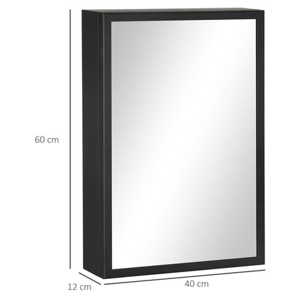 Black bathroom wall cabinet, mirror & storage, 3 levels