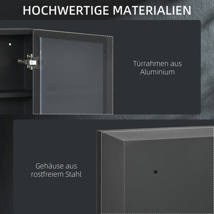 Black bathroom wall cabinet, mirror & storage, 3 levels