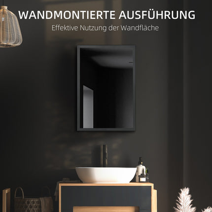 Black bathroom wall cabinet, mirror & storage, 3 levels