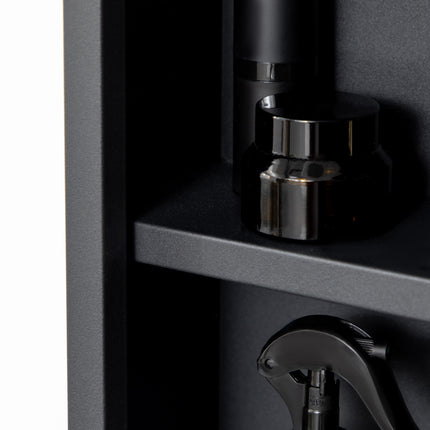 Black bathroom wall cabinet, mirror & storage, 3 levels
