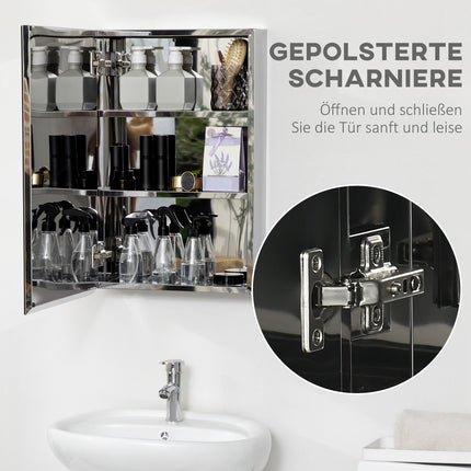 Badezimmerspiegelschrank aus Edelstahl – 3-stöckig, Silber