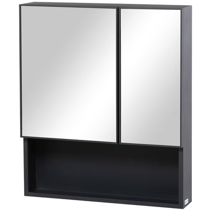 Schwarzer Badezimmerspiegelschrank, 5-stöckig, Doppeltür, 60x13,5x70cm