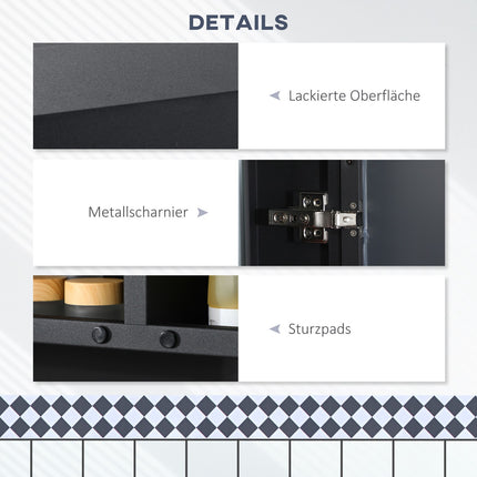 Schwarzer Badezimmerspiegelschrank, 5-stöckig, Doppeltür, 60x13,5x70cm