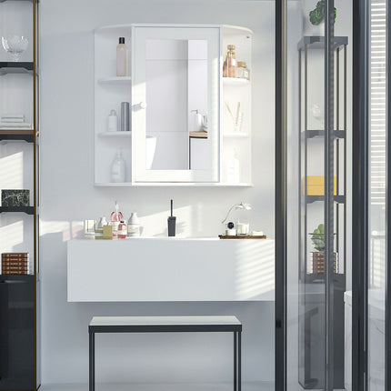 Wandmontierter Badezimmer-Spiegelschrank, 8 Fächer, weiß