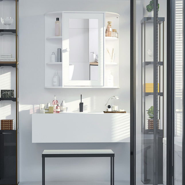 Armoire de salle de bain avec miroir mural, armoire suspendue à 8 compartiments, armoire polyvalente, blanche, 66 x 17 x 63 cm